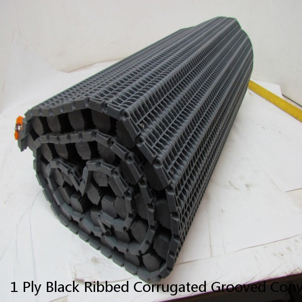 1 Ply Black Ribbed Corrugated Grooved Conveyor Belt 25Ft X 8-3/4" 0.130" Thick